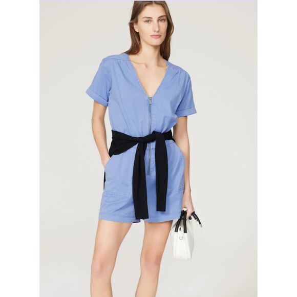 Splendid NWT Azure Blue Emerson Zip Front Casual Short Sleeve Utility Romper XS - Picture 4 of 16